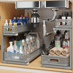 2 Pack 19.3IN-Depth Under Sink Organizer with Smooth Cylindrical Rail,2-Tier Pull Out Multi-Purpose Cabinet Storage for Bathr