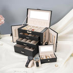 AKOZLIN 4-Tier Jewelry Box Lockable Leather Jewelry Storage Case Organizer with 3 Drawers for Women Girls Ring Necklace Earri