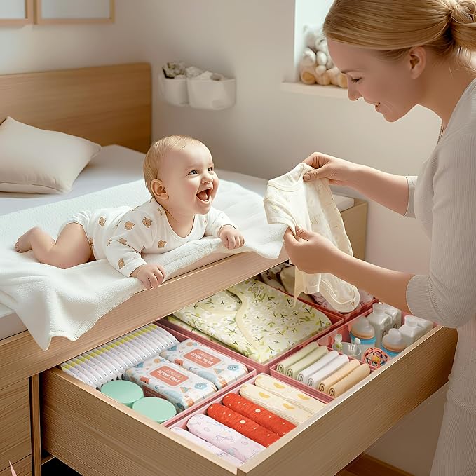 DIMJ Drawer Organizer Clothes - 18 Pack Closet Drawer Organizer Bins for Baby Clothes Storage, Fabric Dresser Organizer for N