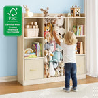 EXPERLAM Toy Storage Organizer with Stuffed Animal Storage, Wooden Toy Organizer & Stuffed Animal Zoo, 6 Cubes Shelf with Rem