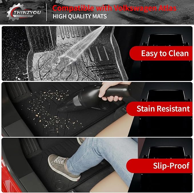 Floor Mats Compatible with 2018-2025 2026 Volkswagen Atlas (NOT for Cross Sport) Cargo Mat Cargo Liner Back Seat Cover 2024 VW Atlas Accessories (Trunk Mat with Backrest Mat+Floor Mats)