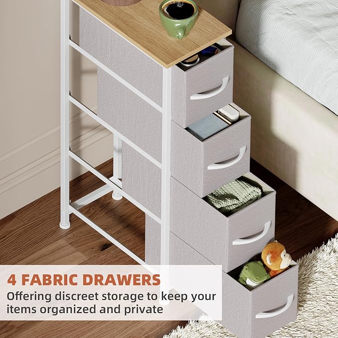 Somdot Narrow Dresser with 4 Drawers, Slim Storage Organizer Chest of Drawers with Removable Fabric Drawers for Small Spaces 