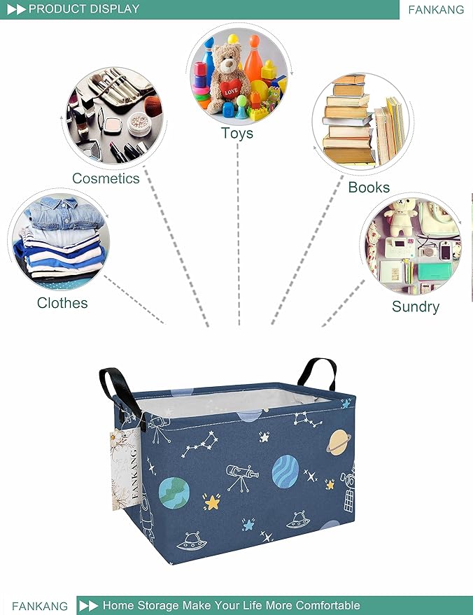 FANKANG Storage Bins, Nursery Hamper Canvas Laundry Basket Foldable with Waterproof PE Coating Large Storage Baskets for Kids