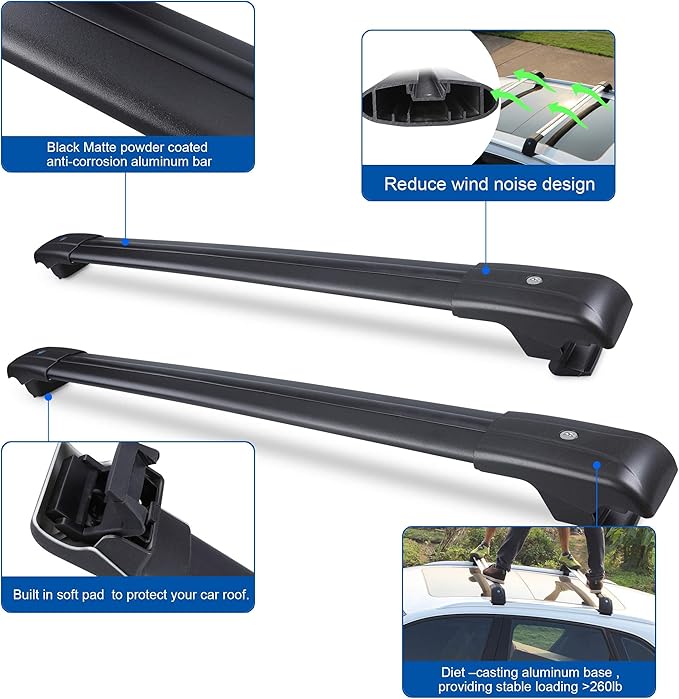Autekcomma 260lb Loading Weight Heavy Duty Roof Rack CrossBars Replacement for 2013-2018 Toyota RAV4,Anti-Corrosion,Aluminum Black Matte with Anti-Theft Locks (ONLY FIT Original Side Rail)