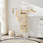 MAX Houser 6 Tier Shelf Hanging Closet Organizer, Closet Hanging Shelf with 2 Sturdy Hooks for Storage, Foldable (Beige-D3)