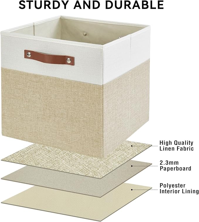 Bagnizer Collapsible Fabric Storage Cube Bins with 2 Reinforced PU Handles, Foldable Storage Organizer Baskets for Closet, Sh
