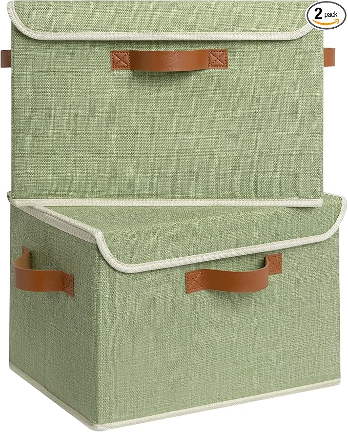 GRANNY SAYS Fabric Storage Bins with Lids, Decorative Storage Boxes with PU Handles, Keepsake Memory box, Shelf Baskets for C