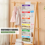 2 Pack 6-Shelf Weekly Clothes Organizer for Kids, Hanging Daily Closet Organization with 6 Side Pockets, Days of The Week Clo