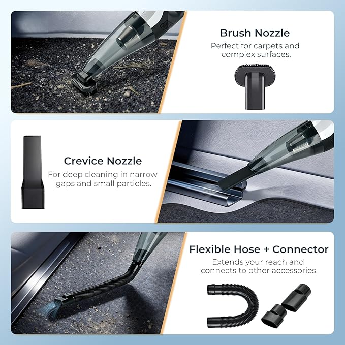 ezly Hand Held Car Vacuum Cleaner 6000PA Powerful Suction, Portable Mini Car Vacuum Cleaner, Handheld Vacuum with Washable Fi
