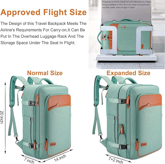 Lumesner Carry on Travel Backpacks, Extra Large 40L Flight Approved Bag for Men & Women,Expandable Suitcase Backpack With 4 P