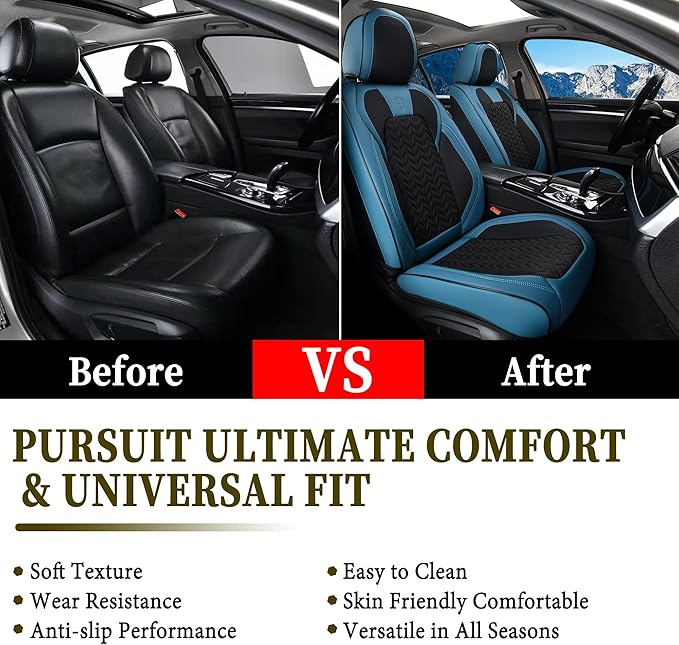 Coverado Car Seat Cover Winter, Front Seat Cover, 2PCS Car Seat Protector, Seat Covers for Cars, Breathable Faux Leather Car 