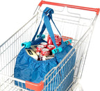 Handy Sandy Cart Caddy – 3-Pack Reusable Shopping Bags with Cart Clips | Heavy-Duty Grocery Organizer Tote Set | Eco-Friendly, Foldable, 40 lb Capacity | Blue