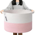 90L Extra Large Pink Woven Cotton Rope Basket with Handles, Kids Nursery Laundry Hamper for Toys, Blankets, Pillows & Comfort