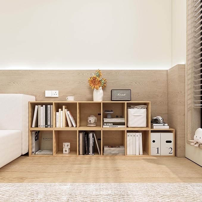 6 Cube Storage Organizer,Wooden 6-Tier Open Shelf Bookshelf,Versatile Storage Cubes for Living Room，Bedroom,Home Office,(Oak,