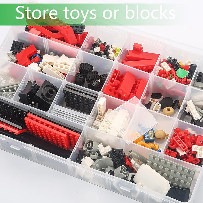 Gbivbe Large 24 Grids Plastic Organizer Box Adjustable Dividers,Clear Storage Box for Jewelry, Art DIY Crafts, Washi Tapes, B