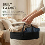 JMvicyroam 65L Extra Large Blanket Basket for Living Room - Woven Cotton Rope Laundry Hamper with Reinforced Handles - Storag