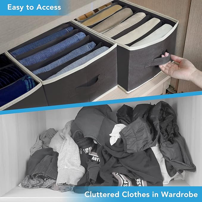 3 Pcs Large Size Wardrobe Clothes Organizers 6 Grids for Pants, Jeans, Sweater, T-shirt, Dress Stackable Closet Drawer Organi