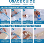 Travel Vacuum Bags with Rechargeable Cordless Pump, 20 Pack Vacuum Seal Bags for Clothing Travel Compression, Space Saver Vac