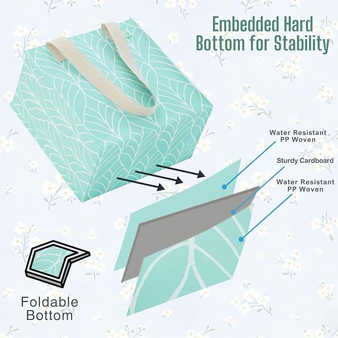 VENO 2-4 Pack Reusable Grocery shopping Bags, Medium Tote Bag w/Handle Hard Bottom, Heavy Duty, Foldable Carrier