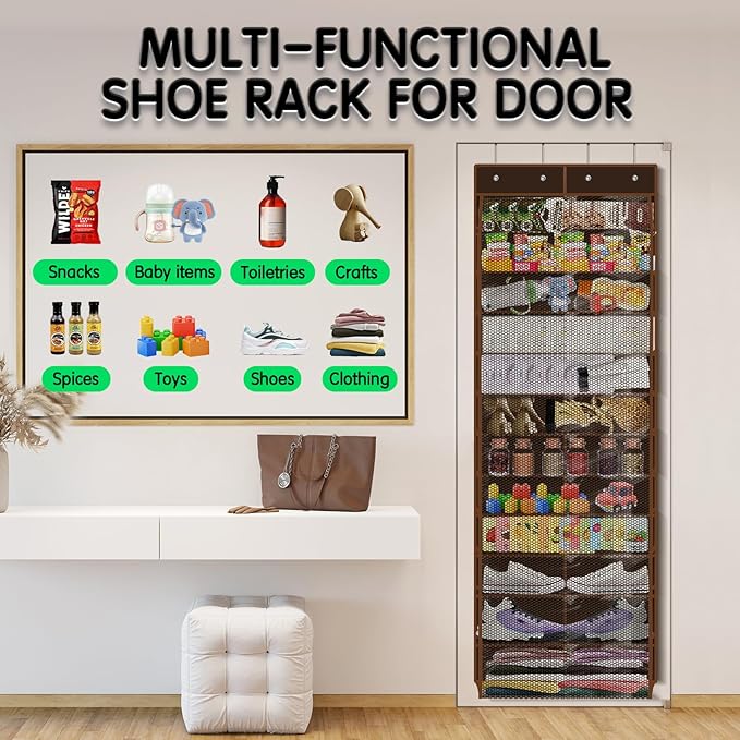 Kotkn Over The Door Shoe Organizer with 12 Large Breathable Pockets - Durable Hanging Storage for the Entire Family's Shoes (