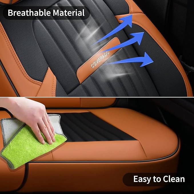 Coverado Car Seat Covers Full Set, Car Seat Protector Car Seat Cushion, Nappa Leather Seat Covers for Cars, Front and Back Se