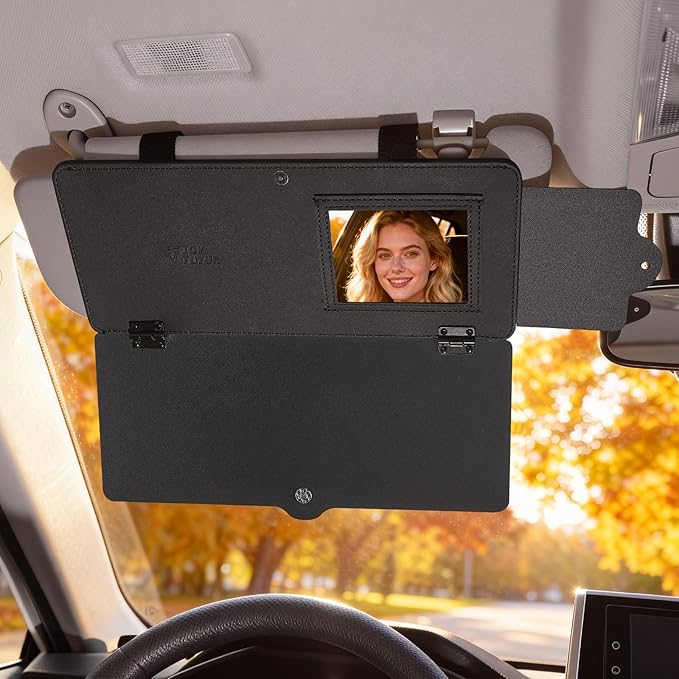 JOYTUTUS Sun Visor Extender for Cars, Adjustable Visor Extension Sun Blocker, Protects from Glare/UV Rays, Windshield and Side Window Sunshade, Built-in Mirror, Black