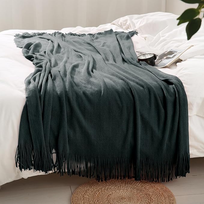 Homiest Decorative Knitted Throw Blanket With Fringe, Lightweight Acrylic Knit, Soft & Cozy Tassel for Couch Sofa Bed (Charco