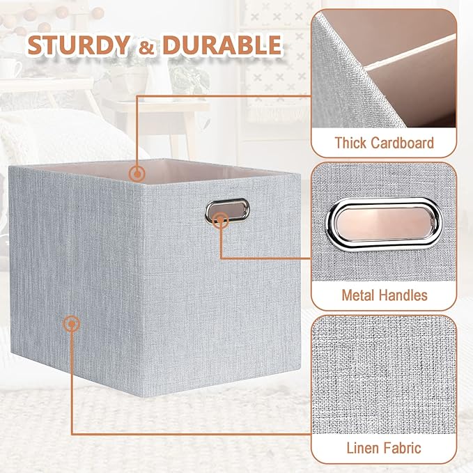 Posprica 13x15x13in Collapsible Storage Bins, Fabric Foldable Cube Storage Boxes, Decorative Storage Baskets Organizer for IK