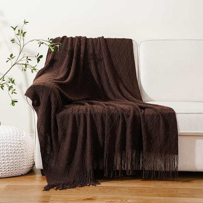 BATTILO HOME Dark Brown Throw Blanket for Couch, Chocolate Knit Throw Blankets for Home Decor, Decorative Brown Blanket for F