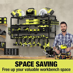 MOOMSINE 4 Layer Power Tool Organizer Wall Mount, Battery Tools Holder with Charging Station Shelf, Cordless Drill Hanger Sto
