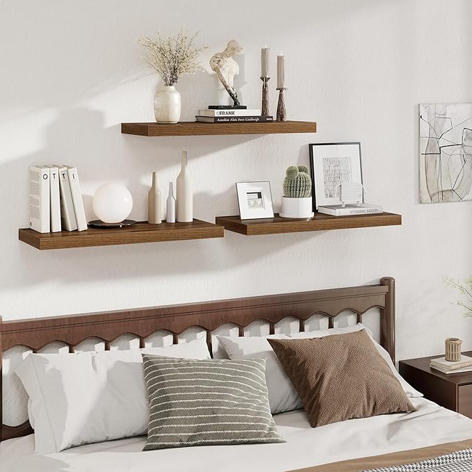 Fun Memories 12 Deep Floating Shelves for Wall | 30W x 12D Large Floating Shelves | 3 Pack Storage Space Wall Mount Shelf for