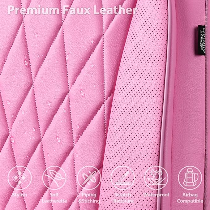 CAR PASS Piping Luxury Leather Two Front Car Seat Covers, Cute Girly Waterproof Anti Slip Seat Covers Compatible with Front S