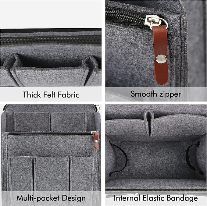 Surblue Felt Backpack Organizer Insert for Travel Rucksack and Daypack, Bag Insert Liner Pocket with Zipper, Large Capacity D
