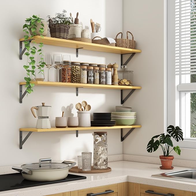 Axeman 40 Inch Floating Shelves | 8 Inch Deep Oak Wall Shelves Set of 2 | 39.4W x 8D Rustic Wood Shelves for Bookshelf Living