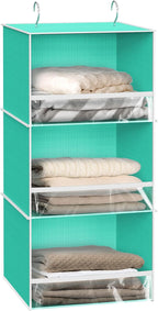 Simple Houseware 3 Shelf Hanging Closet Organizer with Front Stopper, Turquoise