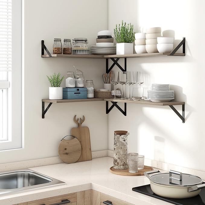Axeman 55 Inch Floating Shelves | 8 Inch Deep Grey Wall Shelves Set of 2 | 55" W x 8" D Rustic Grey Wood Shelves for Bathroom