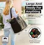VeraMia Canvas Grocery Bag 3pc XL Set with Real Pockets, Long Shoulder Strap and Short Handle. Heavy Duty, Foldable, Washable