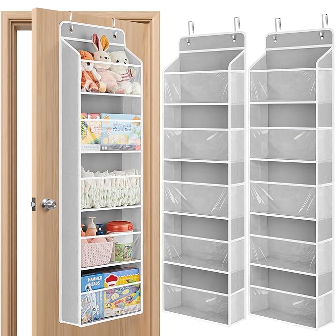 JARLINK 2 Pack Toy Stuffed Animal Storage, Over The Door Organizer W/Clear View Windows, 44lb Load, Baby Toy Storage Organize