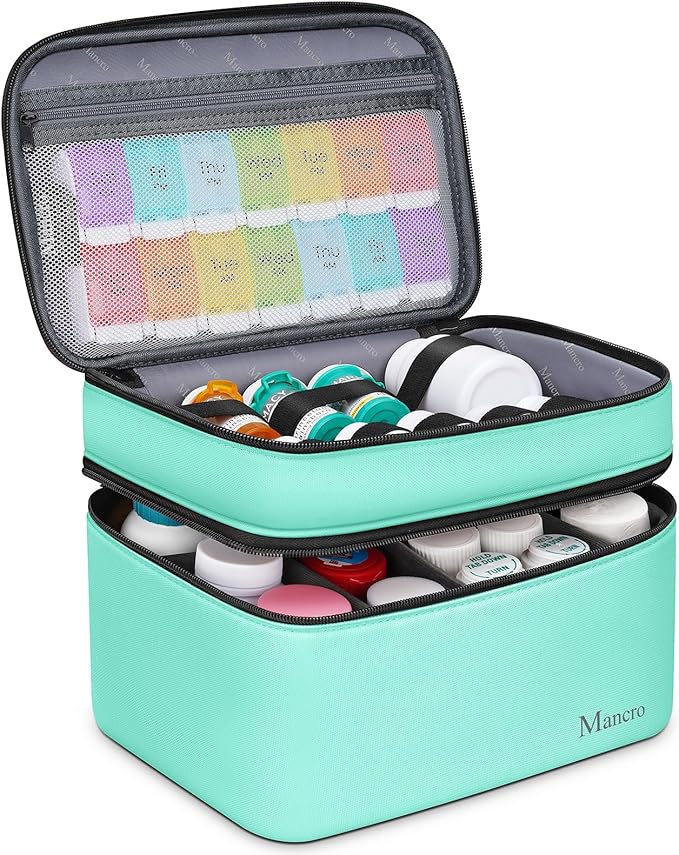 Mancro Dual Layers Medicine Organizer Bag, Pill Bottle Organizer Storage with Lockable Zipper, Medication Travel Bag for Pill