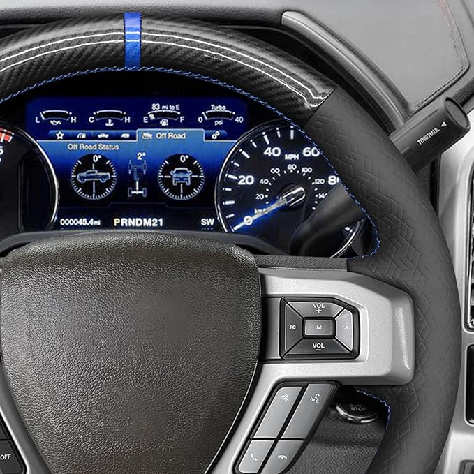 MEWANT DIY Shiny PU Carbon Fiber Cube Embossed Faux Leather Steering Wheel Cover for Ford F150 F250 F350 Expedition 2018