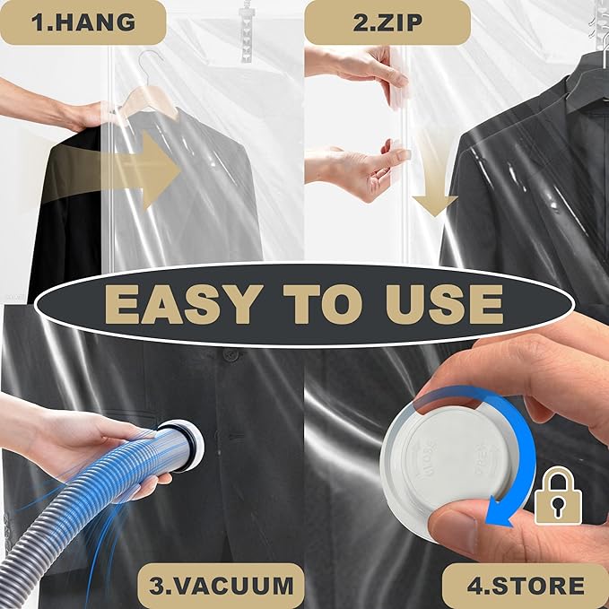 Hanging Vacuum Storage Bags,Hanging Vacuum Sealer Storage Space Saver Bags for Clothes, Suits, Coats, Dresses or Jackets, Reu