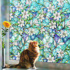 Coavas Decorative Window Privacy Film, Heat Control Sun Blocking Stained Glass Window Film, Floral Design Static Cling, Non Adhesive Windows Tint for Bathroom Front Door(Vinyl, 17.5" x 118.1 ")