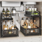 2 Pack Under Sink Organizer With Next-Gen Ball-Bearing Slides,2-Tier Precision Mesh Pull Out Cabinet Shelf Storage for Bathro