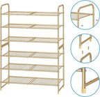 Simple Trending 3-Tier Stackable Shoe Rack, Expandable & Adjustable Shoe Shelf Storage Organizer, Metal Mesh, Gold
