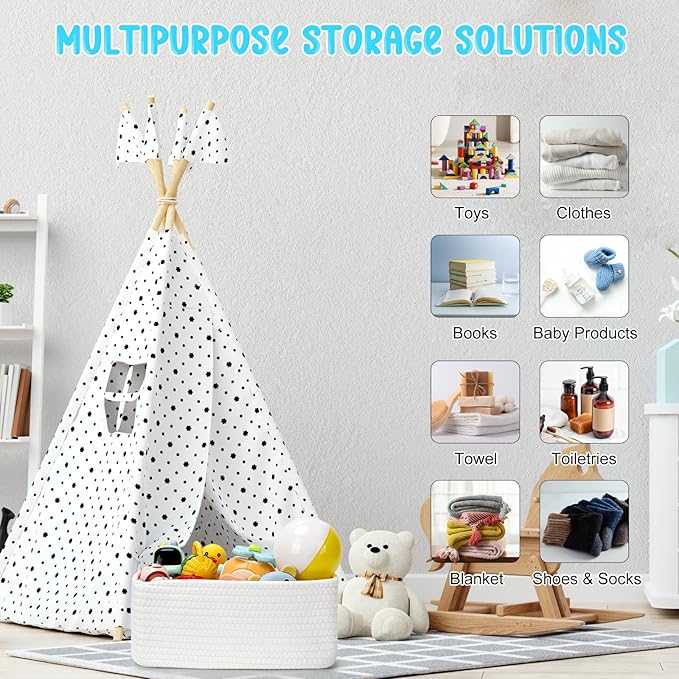 3-Pcs Shelf Baskets for Organizing, Closet Organizer Bins, Small Woven Baskets, Rope Toy Basket, Storage Basket for Shelves, 