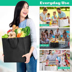 Boao 48 Pack Reusable Grocery Bags 13''L x 9.4''W x 15''H Large Foldable Shopping Tote Bag Non Woven with Handle and Button
