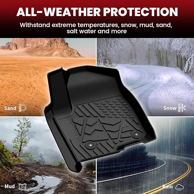 LASFIT Floor Mats 2019-2026 for Chevy Silverado/GMC Sierra 1500, 2020-2026 2500HD 3500HD, Double Cab/Bucket Seat Only, Fit Without Rear Underseat Storage Box, All Weather TPE Custom Fit Floor Liners