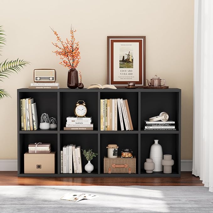 YESHOMY 8 Black Cube Bookcase, Open Frame 2-Tier Book Shelf, Bookshelf Storage Organizer with Adjustable Shelves for Organiza