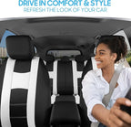 carXS Seat Covers for Cars Full Set, Black & White Car Seat Covers with Matching Rear Bench Cover, Universal Fit for Most Aut
