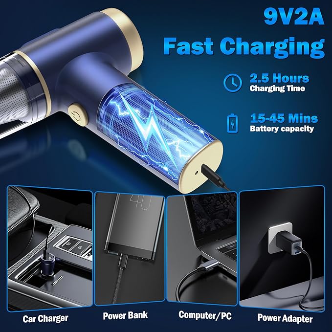 Handheld Car Vacuum Cleaner, 2-in-1 Portable Mini Car Vacuum Cleaner,16000Pa High Power & Air Duster, Handheld Vacuum Cordles